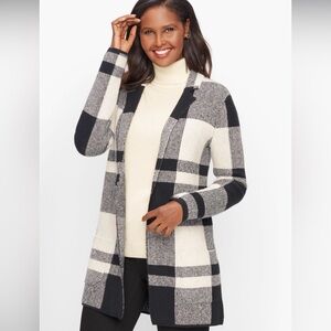 Talbots Drape Cardigan Sweater Womens MP Black & White Buffalo Check Cabincore